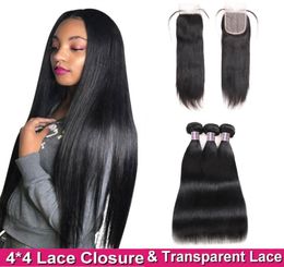 Ishow Loose Deep Transparent Lace Closure with Bundles Body Straight Brazilian Virgin Human Hair for Women All Ages Natural Color 7753733