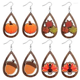 Dangle Earrings 2024 Thanksgiving Day Laser Cut Wood Teardrop Fall Pumpkin Turkey Women Jewellery Wholesale