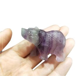 Crafts Natural Crystal carving Purple Fluorite bear Animal Totem Statue Stone Crystal mineral Sculpture Home Decor Gift