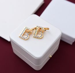 Stud 18K Gold Plated Luxury Designer Earrings Studs Women Fashion Simple Rhinestone Pendant Ear Charm Jewellery Lucky Gold Colour 925 Silver Needle Earring with box