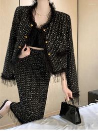 Two Piece Dress Plus Size French Style Women's Suit Jacket Skirt Set High-end Chubby Girl Socialite Elegant Coat Long Two-piece