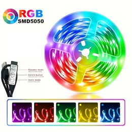 3ft, 6ft, 9ft, 13ft, 16ft, 32ft, 49ft DC 5V RGB 5050 LED Strip Light, 3 Keys Control Flexible Ribbon DIY Led Light Strip, USB Tape Diode Christmas Lights