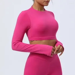 Active Shirts Yoga Beautiful Back Clothing Tops Long-sleeved Navel-baring Sports T-shirts Tight Fitness For Women