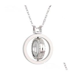 Pendant Necklaces Sier Gold Rotatable Locket Necklace Crystal Openable Round Pendant With Chains For Women Diy Fashion Jewelry Will An Dhoef