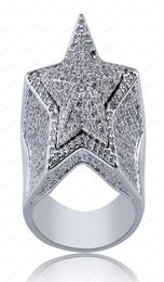 New Designer Luxury 18K Gold White CZ Zirconia Pentagram Ring 2020 Full Diamond Iced Out Hip Hop Jewellery Gifts for Men Women Rin9639035