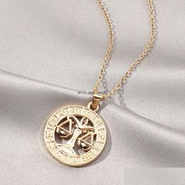 Pendant Necklaces Update 12 Zodiac Sign Necklace Coin Gld Chain Aries Taurus Pendants Charm Star Choker Astrology Necklaces For Women Dhosj