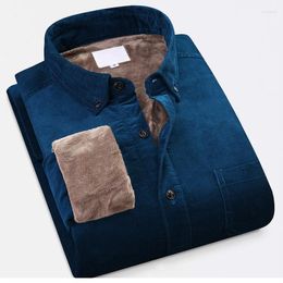 Men's Casual Shirts Quality Warm Cotton Plush Thick Corduroy Men Shirt Long Sleeved Button Collar Autumn Winter For S-4XL