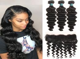 New Hairstyle Human Hair Bundles With Frontal Loose Deep Real Brazilian Remy Hair Weave 3 Bundles With 13x4 Lace Frontal Natural C4276751