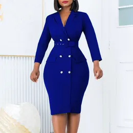 Casual Dresses African Chic Women Dress Solid Colour Long Sleeve Turn Down Collar Double Breasted With Belt Midi Office Lady