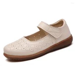 Ladies Summer Flat Genuine Leather Sandals Shoes Woman Slip on Casual Loafers Hollow Out Round Toe Soft Comfort Female 260 661