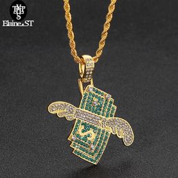 Whole 2021 Money Cubic Zircon Iced Out Chain Flying Cash Pendant Necklace Hip Hop Charm Chains Jewellery For Men Women Necklaces222e