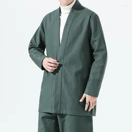 Ethnic Clothing Hanfu Shirt Long Sleeves Sinicism Minority Style Thickened Cardigan Sets Men's Linen Taoist Robe Coat Japanese Kimono Collar