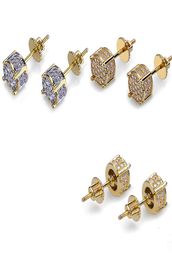 New Fashionv18K Real Gold Hip Hop CZ Zirconia Round Stud Earrings 07cm for Men Full Diamond Earring Studs Rapper Jewellery Gifts fo2137189