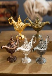 Classic Rare Hollow Legend Aladdin Magic Genie Lamps Incense Burners Retro Wishing Oil Lamp Home Decor Gift c7592410643