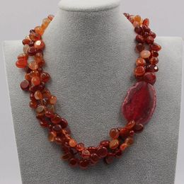 Necklaces GuaiGuai Jewelry 3 Strands Natural Red Carnelian Agate Nugget Beads Necklace Rose Agates Chunky Connetor Handmade For Women
