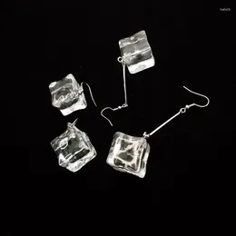 Dangle Earrings Acrylic Transparent Simulation Three-dimensional Large Block Long And Short With Ear Clip Converter