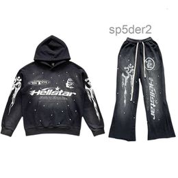 Men's Hoodies Hellstar Flare Black Pants Hoodie Wash and Patchwork Long Sweater Set CYPL 2KS1