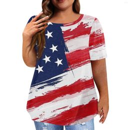 Women's Blouses Independence Day And Tops For Women Plus Size 5xl American Flag Printed T-Shirt Summer Short Sleeve Crewneck Blusas