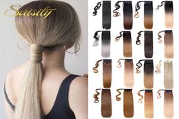 LANS Synthetic 22Inches Long Straight Wrap Around Clip In Ponytail Hair Extension Heat Resistant Synthetic Pony Tail Fake Hair LS16833897