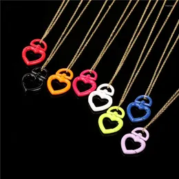 Pendant Necklaces Trendy Love-shape Charm Spray Paint Candy Colors Solid Color Heart Necklace Gold Plated Chain For Woman Christmas Gift