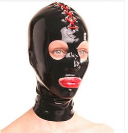 Black Latex Hoods Cosplay Catsuits Bodysuits Party Mask Elastic Design sexy Bondage Gear Bdsm Restraints5798838