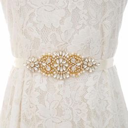 Belts JLZXSY Handmade Vintage Crystal Pearl Bridal Sashes Gold Sparking Rhinestone Wedding Bride Bridesmaids Dress Accessories