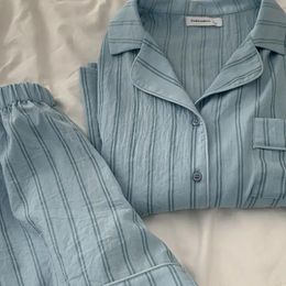 Skirts Summer Women's Home Clothes Short Sleeve Tops High Waisted Shorts Vertical Stripes Casual Sleepwear 2 Piece Set Home Pyjamas