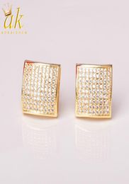 12MM IcedOut Earring for Men Square Stud Spiral Ear Plug Screw Back Hip Hop Jewelry Gold Color Material Copper CZ Stone7124975