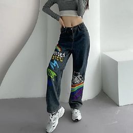 Jeans Baggy Women High Waist Straight Leg Wide Leg Jeans Y2k Streetwear Korean Fashion Hip Hop Comic Printing Pants Vintage Clothes