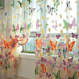 Curtain 2pcs Butterfly Window Panels Drapes Curtains Sheer Voile Tulle Home Room 39.4 X 78.8 Short In Living