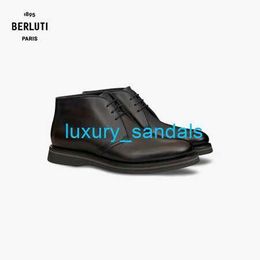BERLUTI Men's Dress Shoes Leather Oxfords Shoes Berluti Alessio Leather Boots Men's Boots Charcoal Brown 55 HBDY