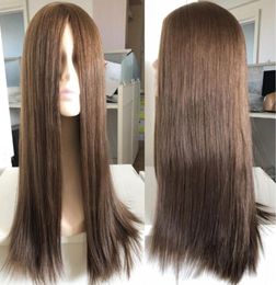 Kosher Wigs 10A Grade Light Brown Color 6 Finest Peruvian Virgin Human Hair Silky Straight 4x4 Silk Top Base Jewish Wig Fast Expr3991534