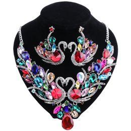 Trendy Multicolor Cubic Zirconia Jewelry Sets For Women Best Gifts 18 Colors Crystal Earring And Necklace Sets3337069