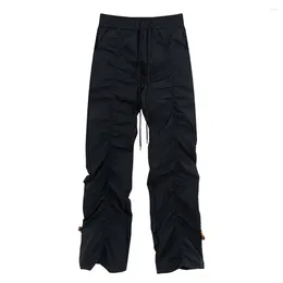 Men's Pants Harajuku Pleated Solid For Men Streetwear Drawstring Straight Sweatpant High Street Casual Loose Trousers All-match