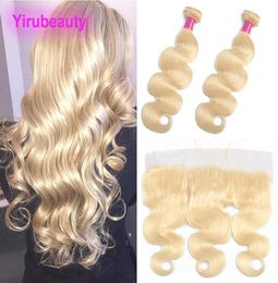 Indian Virgin Hair Extensions Bundles With 13X4 Lace Frontal Blonde 613 Colour Body Wave Hair Wefts Frontals1295285