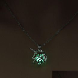 Pendant Necklaces Update Luminous Locket Necklace Hollow Animal Pendant Glow In The Dark Necklaces For Women Children Fashio Dhgarden Dhofq