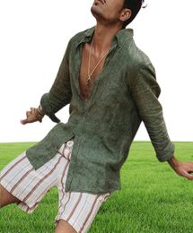 Summer Thin Loose Cotton Linen Shirt blusa Green Beige Long Sleeve Hawaiian Men039s 3XL 2XL Tops5408420