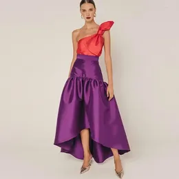 Skirts Top Quality Silk Satin High Low Women Skirt Custom Made Pleated Taffeta Long Evening Party Ladies Asymmetric Formal