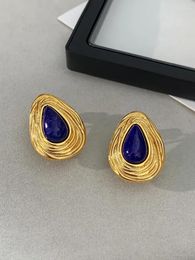 Stud Earrings Metal Woven Lapis Lazuli Drop Earring Light Luxury High-end Sense Of Niche Designer