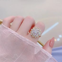 Cluster Rings 14k Gold Plated Fine Jewelry Micro-encrusted Zircon Full Crystal Exquisite Flower For Woman Luxury High-quality Ring