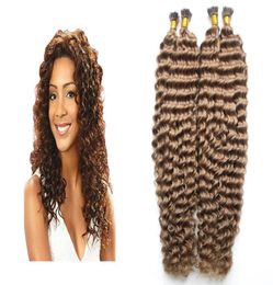 Virgin I Tip Hair Extension capsules 8 Light Brown I Tip Hair Extensions Deep curly Human hair extension keratin 200g3947599