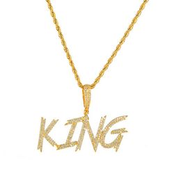 HipHop Custom Name Soild Brush Font Letters Pendant Necklace With 24inch Rope Chain Gold Silver Bling Zirconia Men Jewelry231W