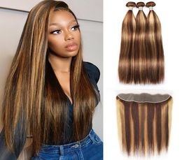Ishow Transparent Lace Frontal Highlight Human Hair Bundles with Closure Brazilian Body Wave 34 Pcs Peruvian Coloured Straight Mal4912963