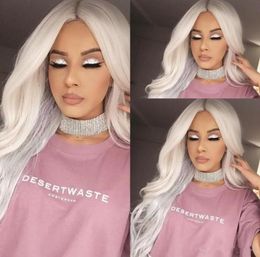 Middle Part Natural Long Body Wave white wig High Temperature Fibre Synthetic Lace Front Wig For White Women2098187
