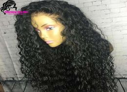 Long loose Curly Wigs with Baby Hair Black Color Full Density Synthetic Lace Front Wig for Women 5135786
