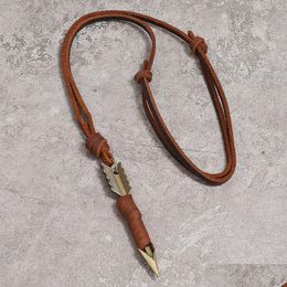 Pendant Necklaces Adjustable Leather Chain Necklaces Weave Bow Arrow Necklace Pendant For Women Men Punk Fashion Jewellery Gift Drop Del Dhqzn