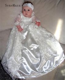 Dresses Heirloom baptism dress Baby Girls Royal christening gown Floor Lengthwith Headpiece Stone Belt