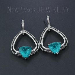 Dangle Earrings Ranos Blue Fusion Stone Triangle Pierced Long Drop CZ Brincos For Women Fashion Jewellery EFX0031084