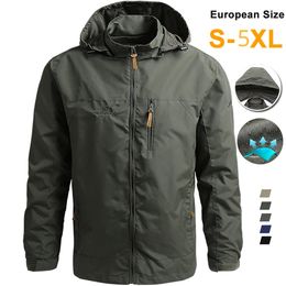 Windbreaker Men Tactical Jacket Waterproof Outdoor Hooded Coat Sports Military European Size S-7XL Field Climbing Thin Outwear 231229