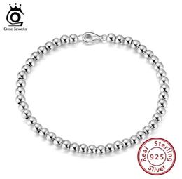 ORSA JEWELS 925 Sterling Silver Italian Handmade Round Ball Bead Strand Bracelet 4mm Chain for Women 165 18 20cm SB103 2201212227275